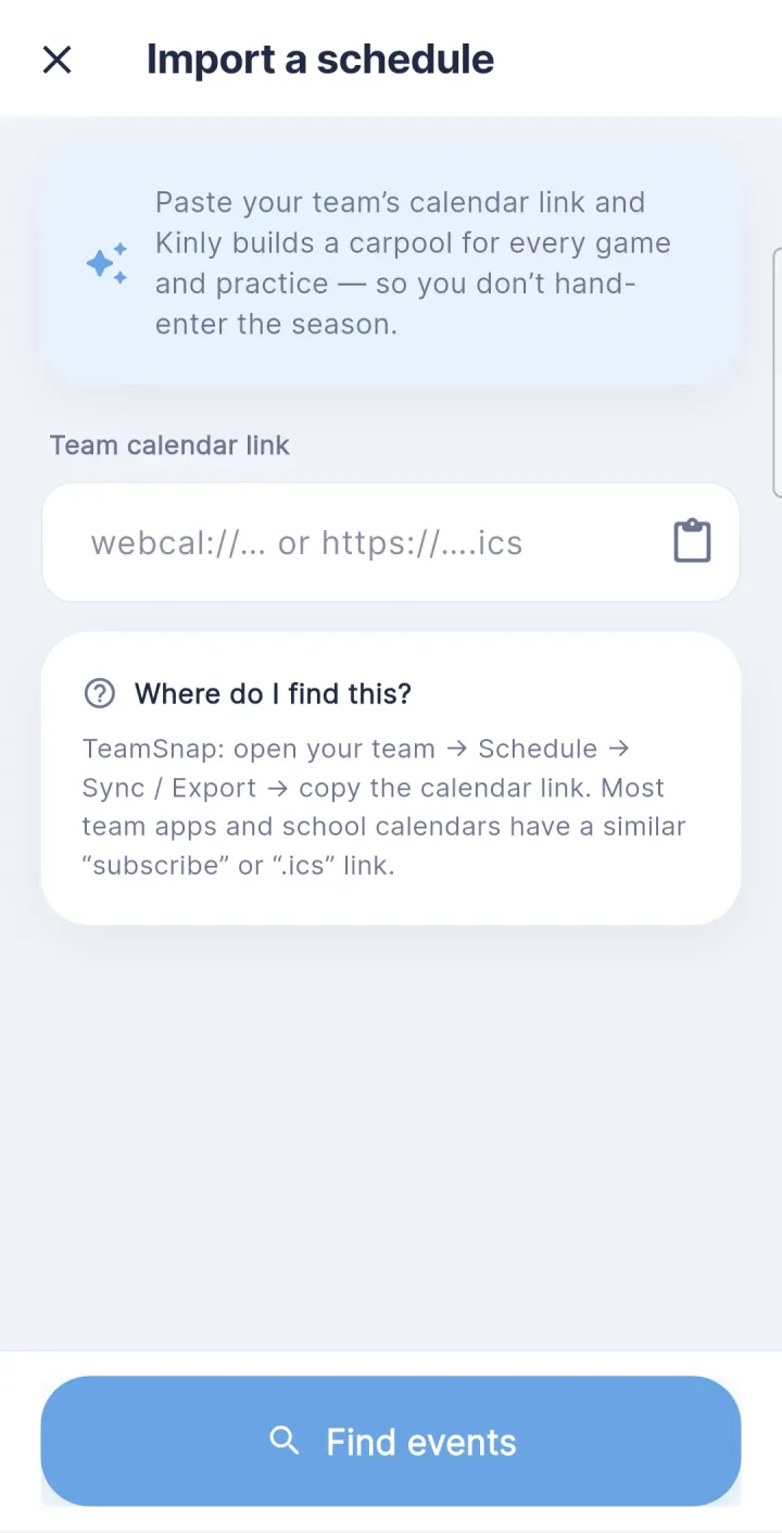 Wenlo carpool — import a schedule